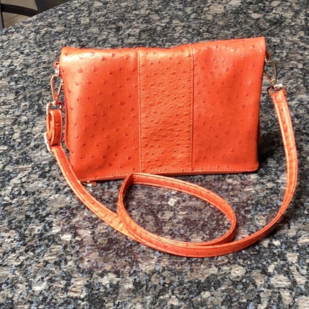 Cri de coeur orange vegan leather crossbody purse